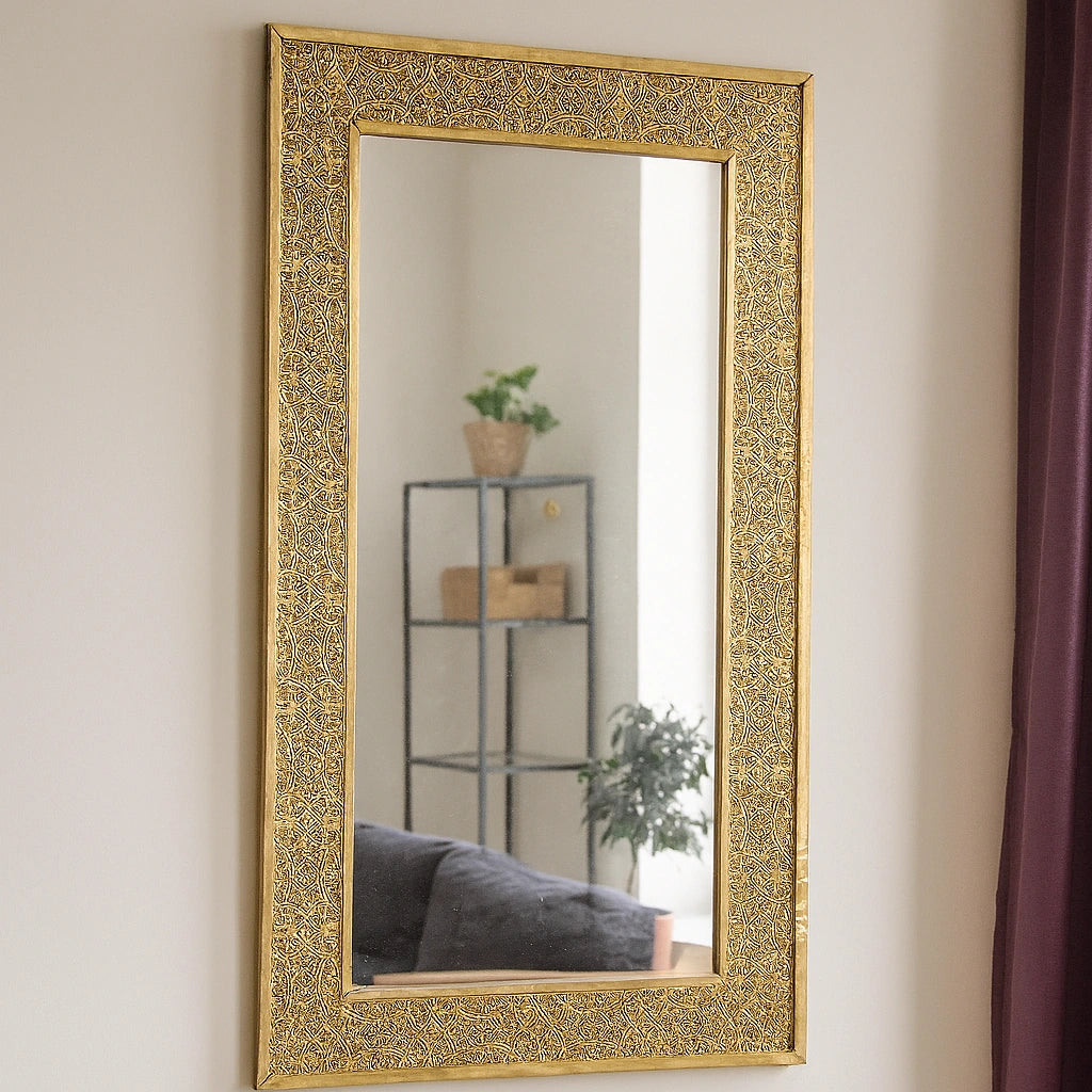 Full Length Framed Mirror, Handcrafted Brass Wall Mirror