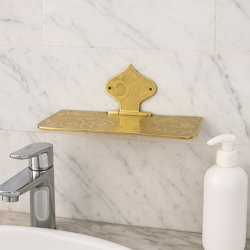 Engraved Handcrafted Unlacquered Brass Shelf