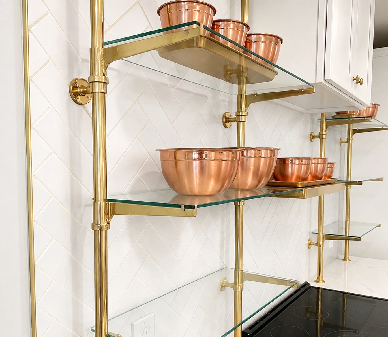 Brass Bistro Shelving, Kitchen Open Shelving, Unlacquered Brass Display Shelving