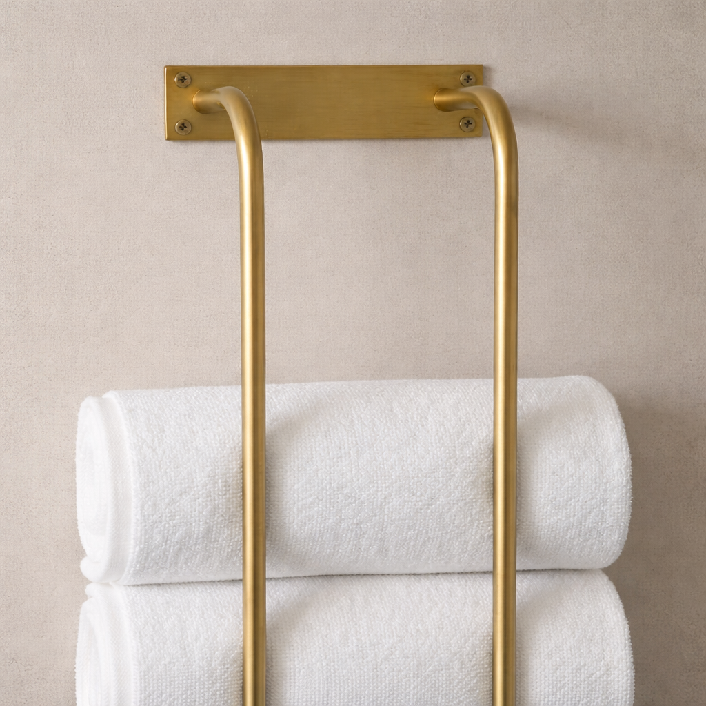 Unlacquered Brass Towels Rack: Vertical Bathroom Organizer