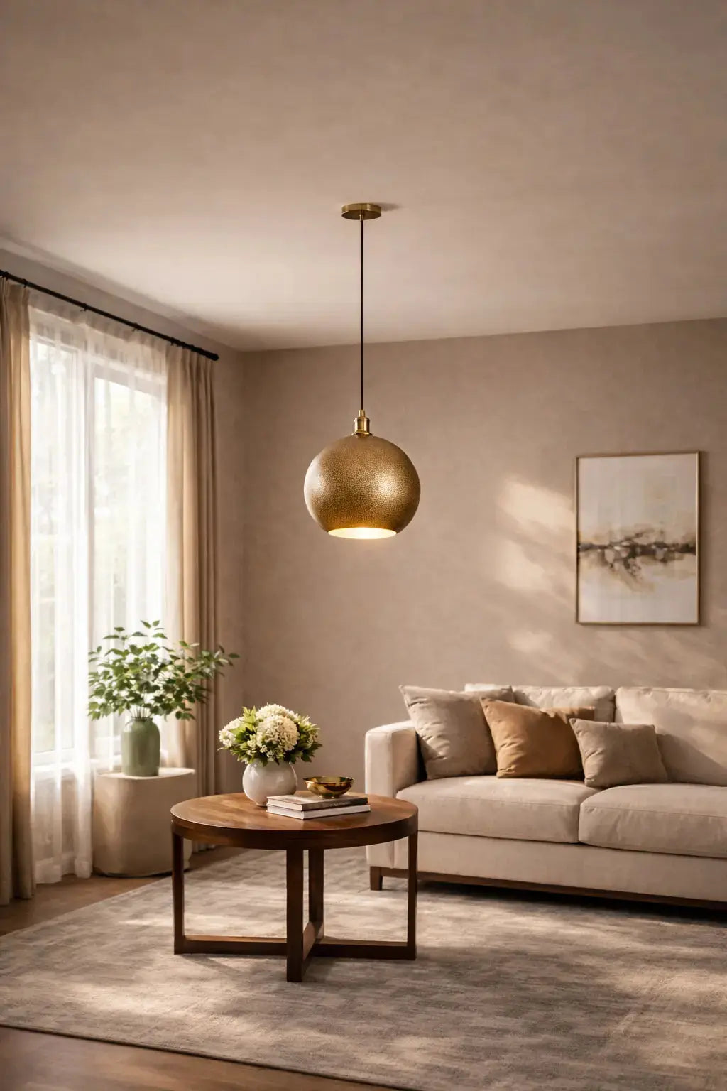 Hammered Brass Pendant Light Sphere - AtlasFinest