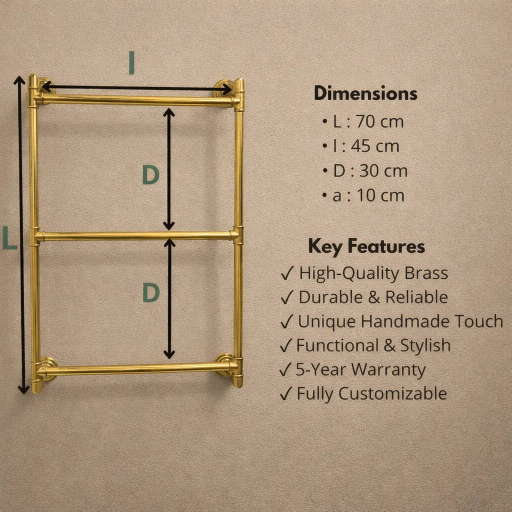 Unlacquered Brass Shower Towel Rack Bathroom Brass Hardware - AtlasFinest