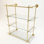 Wall Mounted Brass Shelving With Glass, 35 inches x 50 inches x 10 inches, 3 Shelves 1 Bay