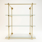 Wall Mounted Brass Shelving With Glass, 35 inches x 50 inches x 10 inches, 3 Shelves 1 Bay