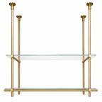 Ceiling Only Mounted Brass Shelving With Glass, 40 inches x 50 inches x 10 inches
