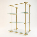 Wall Mounted Brass Shelving With Glass, 35 inches x 50 inches x 10 inches, 3 Shelves 1 Bay