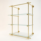 Wall Mounted Brass Shelving With Glass, 35 inches x 50 inches x 10 inches, 3 Shelves 1 Bay