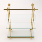 Wall Mounted Brass Shelving With Glass, 35 inches x 50 inches x 10 inches, 3 Shelves 1 Bay