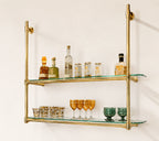 Wall-Mounted Solid Brass Bistro Shelving with Glass, 2-Shelf Display Unit – 40″ Wide