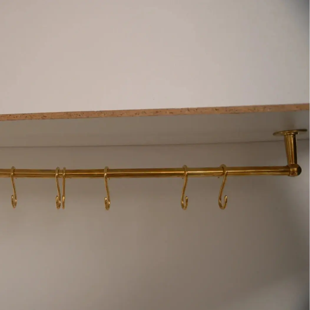 Ceiling Mounted Brass Rod with S-Hooks – Rustic Heavy Duty Hanging Bar - AtlasFinest
