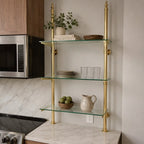 Brass Bistro Shelving, Kitchen Open Shelving, Unlacquered Brass Display Shelving
