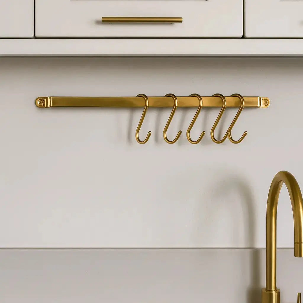 Flat Unlacquered Brass Pot Rack with S-Hooks - AtlasFinest
