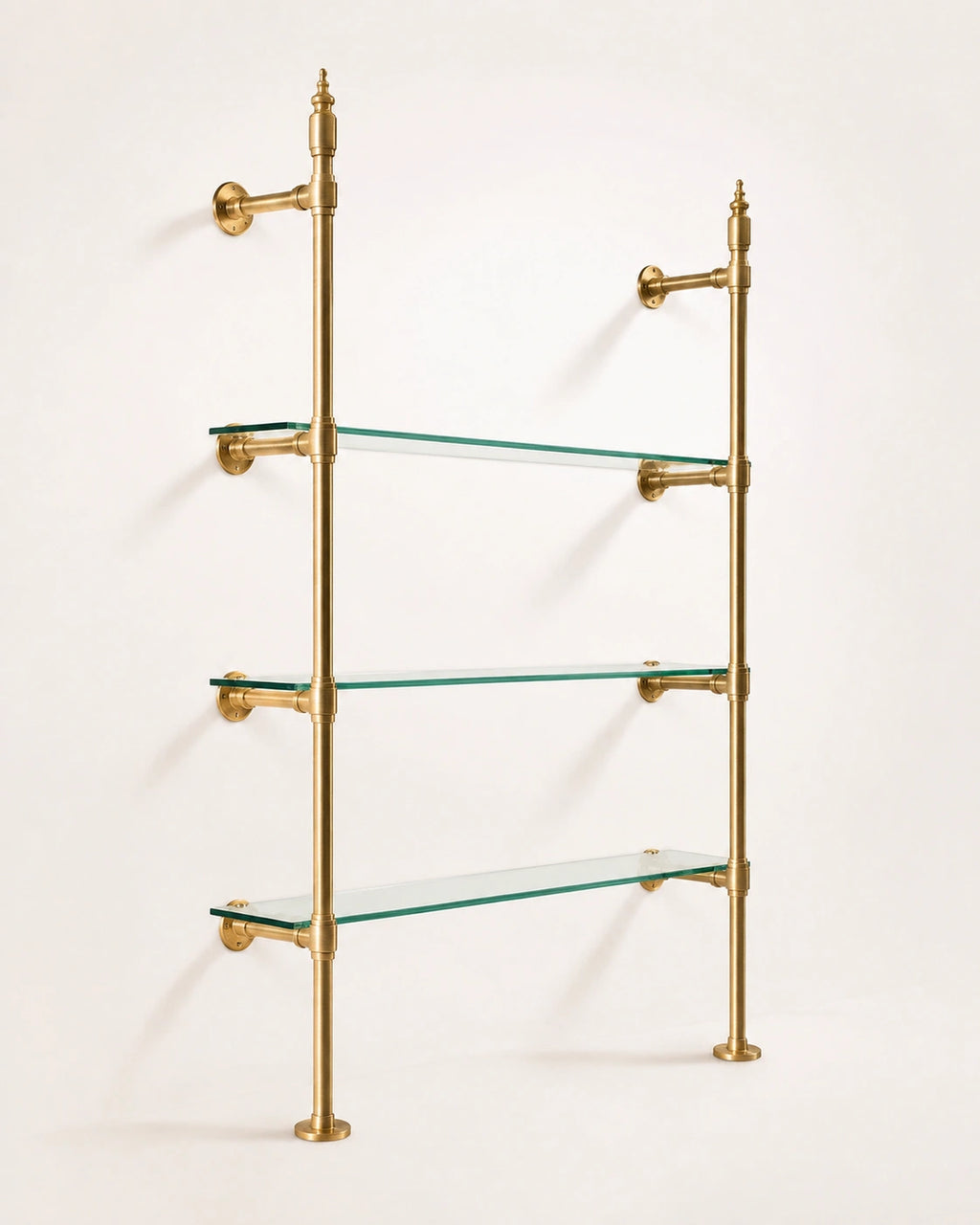 Vintage Brass Shelving Unit — Single Bay Countertop with Glass (45" W x 55" H x 12" D)