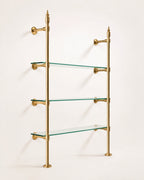 Vintage Brass Shelving Unit — Single Bay Countertop with Glass (45" W x 55" H x 12" D)
