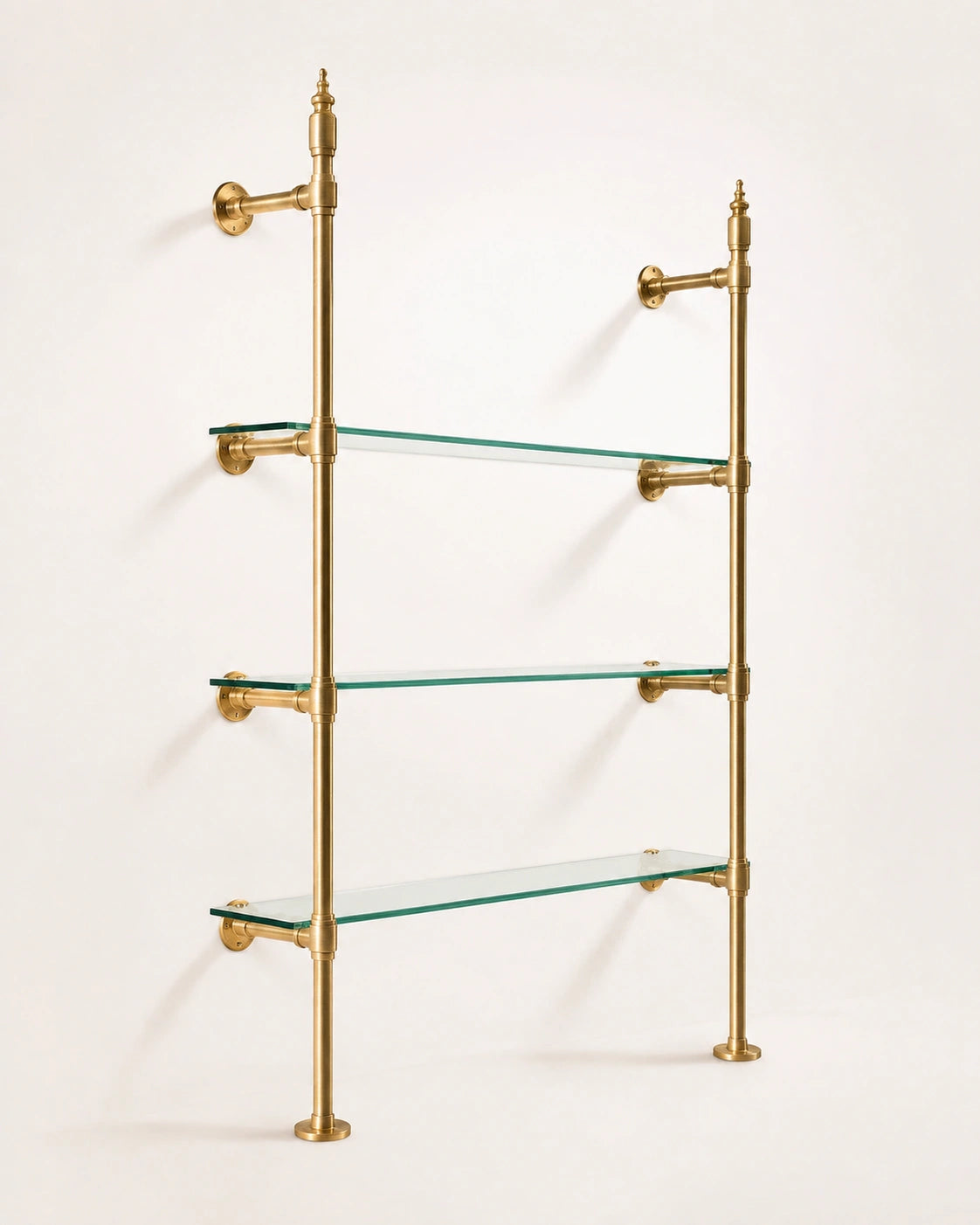 Vintage Brass Shelving Unit — Single Bay Countertop with Glass (45" W x 55" H x 12" D)