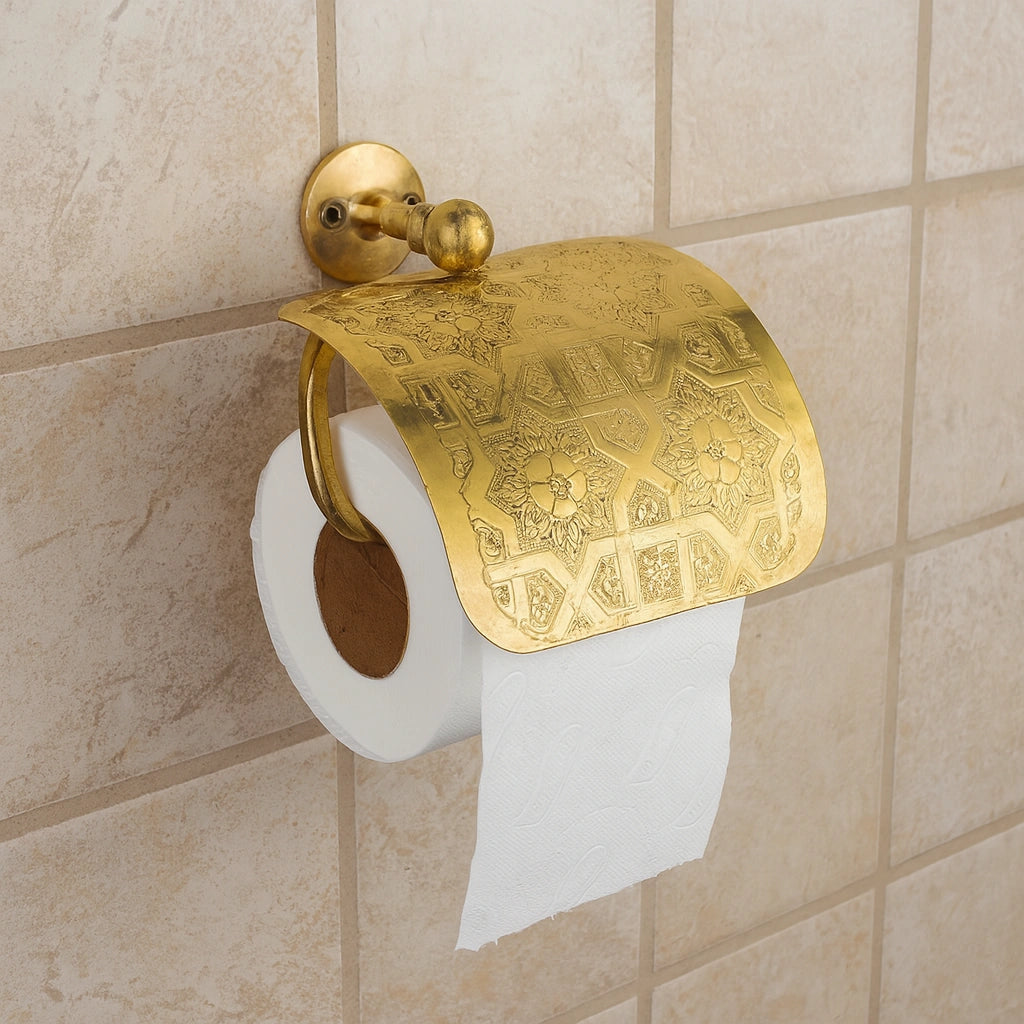 Vintage Brass Toilet Paper Holder – Classic Wall-Mounted Bathroom Accessory
