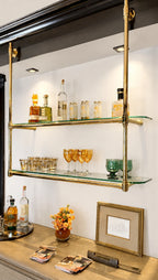 Wall-Mounted Solid Brass Bistro Shelving with Glass, 2-Shelf Display Unit – 40″ Wide