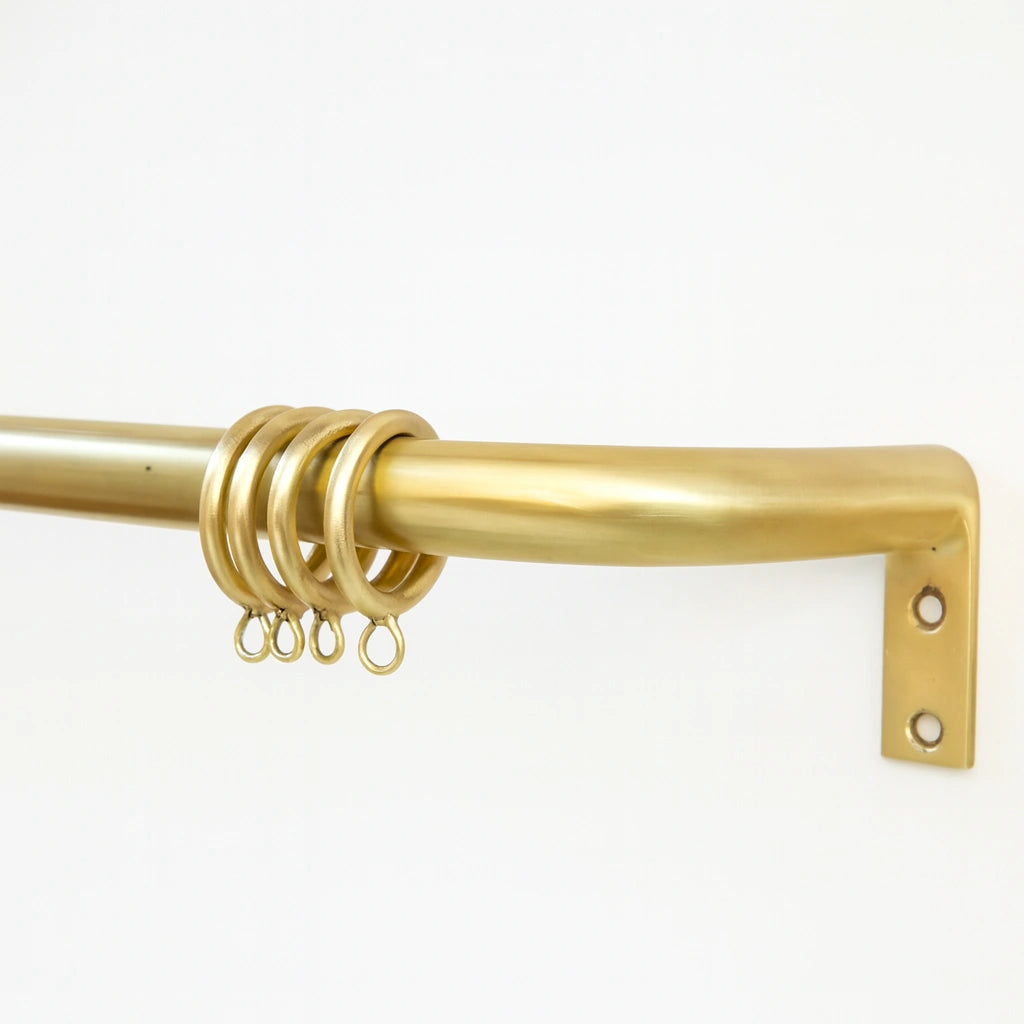 Unlacquered brass curtain rod with rings for elegant window styling – Atlas Finest premium hardware