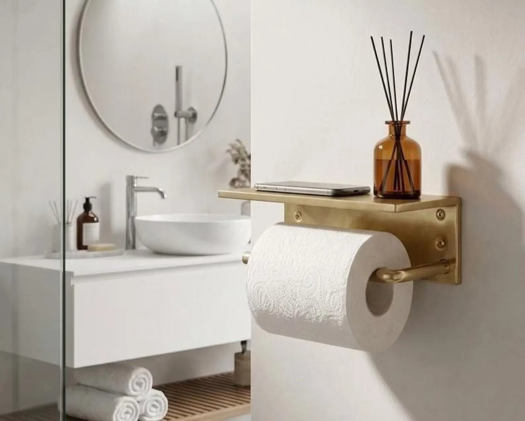Brass Toilet Paper Holder with Shelf