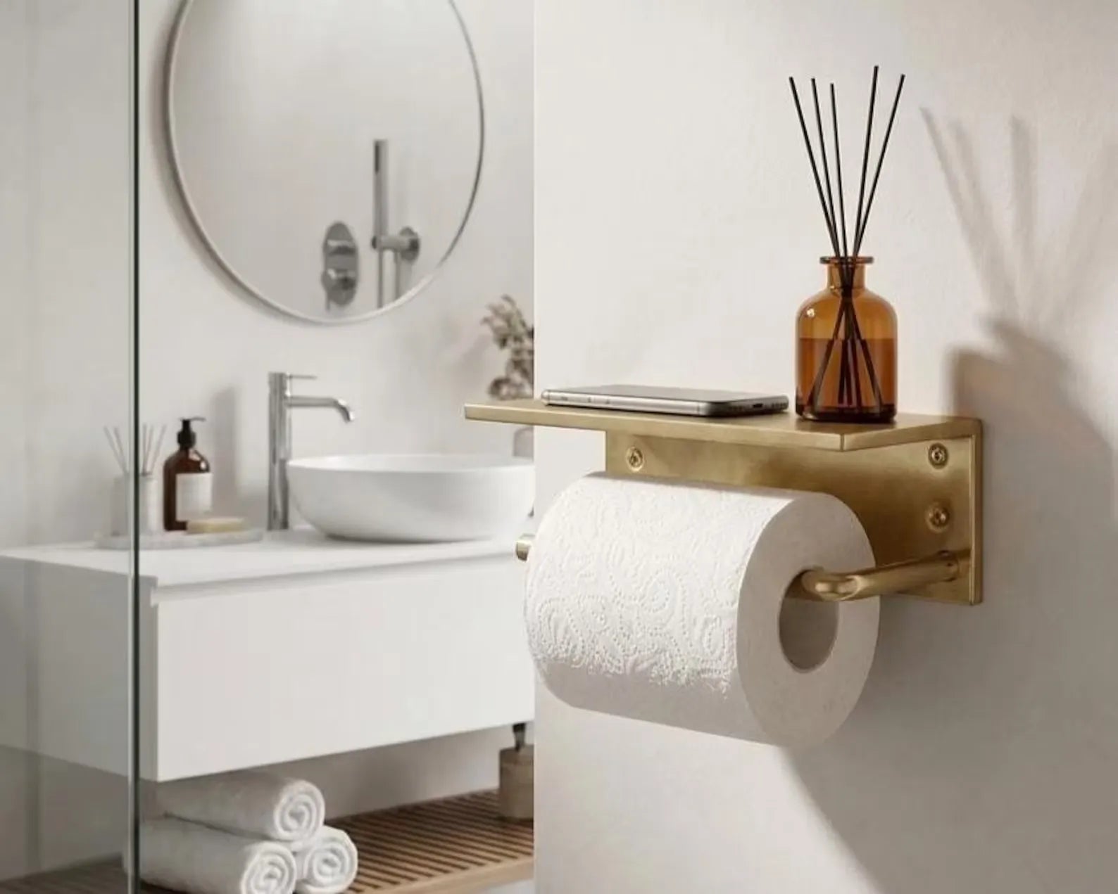 Brass Toilet Paper Holder with Shelf