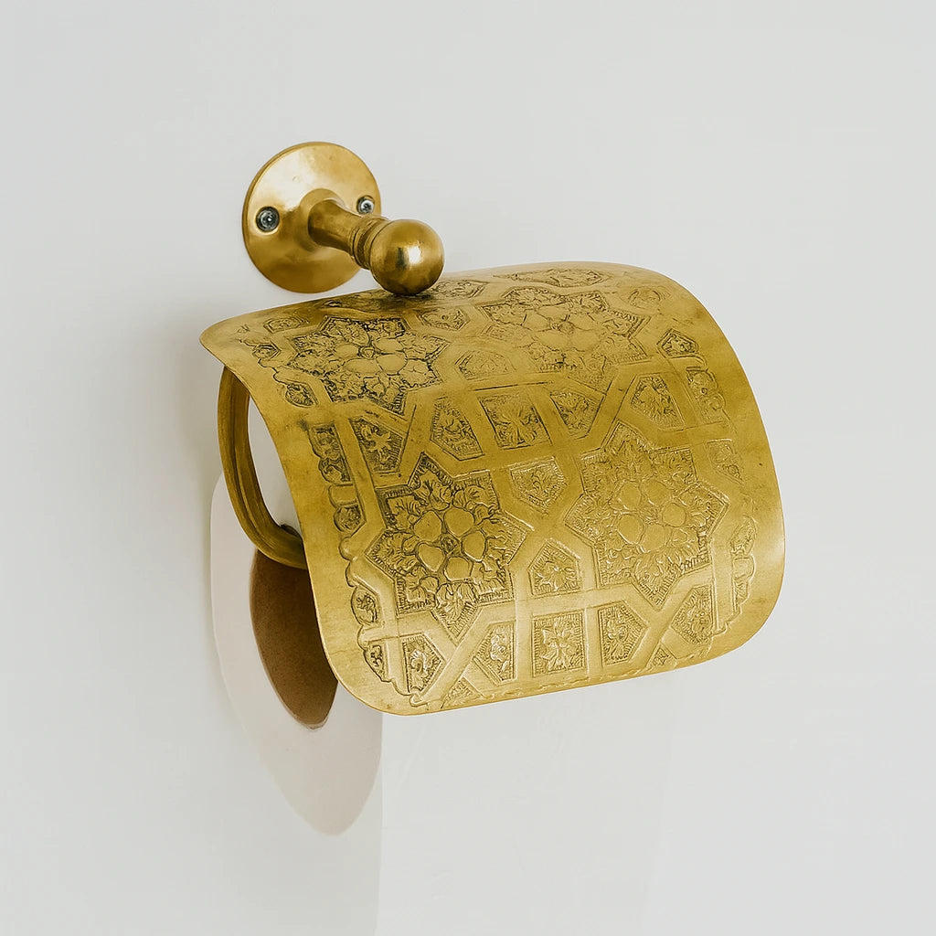 Vintage Brass Toilet Paper Holder – Classic Wall-Mounted Bathroom Accessory