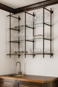 Wall-Mounted Bronze Brass Bistro Shelving with Glass, 2-Bay – 50” Wide