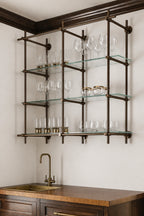 Wall-Mounted Bronze Brass Bistro Shelving with Glass, 2-Bay – 50” Wide