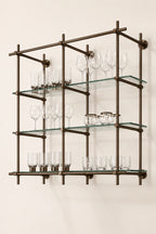 Wall-Mounted Bronze Brass Bistro Shelving with Glass, 2-Bay – 50” Wide