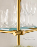 Ceiling Mounted Brass Bistro Shelving with Glass Shelves,  15" Deep Kitchen Shelf | Wine Display & Coffee Bar Shelf