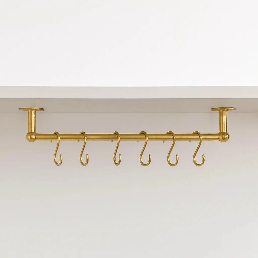 Ceiling Mounted Brass Rod with S-Hooks – Rustic Heavy Duty Hanging Bar - AtlasFinest