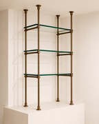 Floor to Ceiling Bronze Brass Shelving with Glass, 3-Shelf Display Unit – 30" Wide