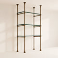 Floor to Ceiling Bronze Brass Shelving with Glass, 3-Shelf Display Unit – 30" Wide