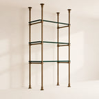 Floor to Ceiling Bronze Brass Shelving with Glass, 3-Shelf Display Unit – 30" Wide