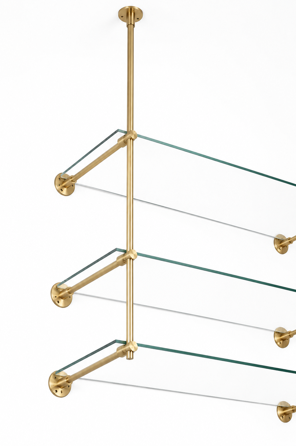 Ceiling And Wall Mounted Shelving, Kitchen Display Shelving | Handmade Unlacquered Brass Shelving
