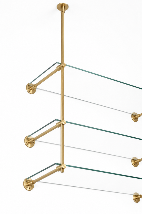 Ceiling And Wall Mounted Shelving, Kitchen Display Shelving | Handmade Unlacquered Brass Shelving