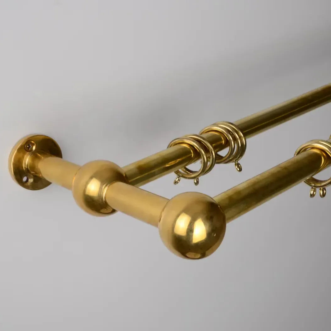 Elegant unlacquered brass double curtain rod with rings for premium window décor – Atlas Finest hardware