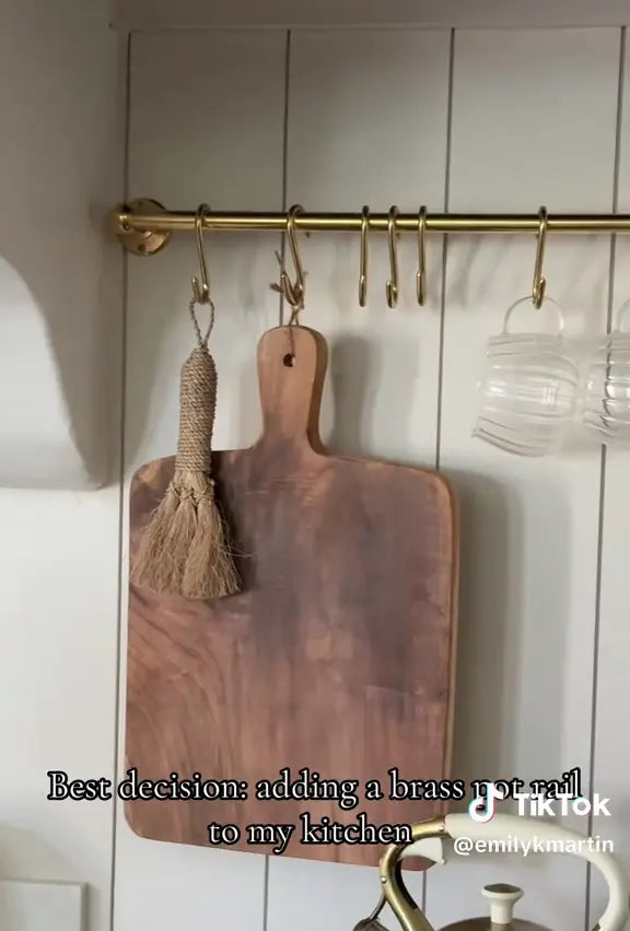 Unlacquered Brass Pot Rack, Solid Brass Kitchen Pot Rail