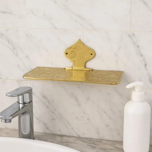 Engraved Handcrafted Unlacquered Brass Shelf - AtlasFinest