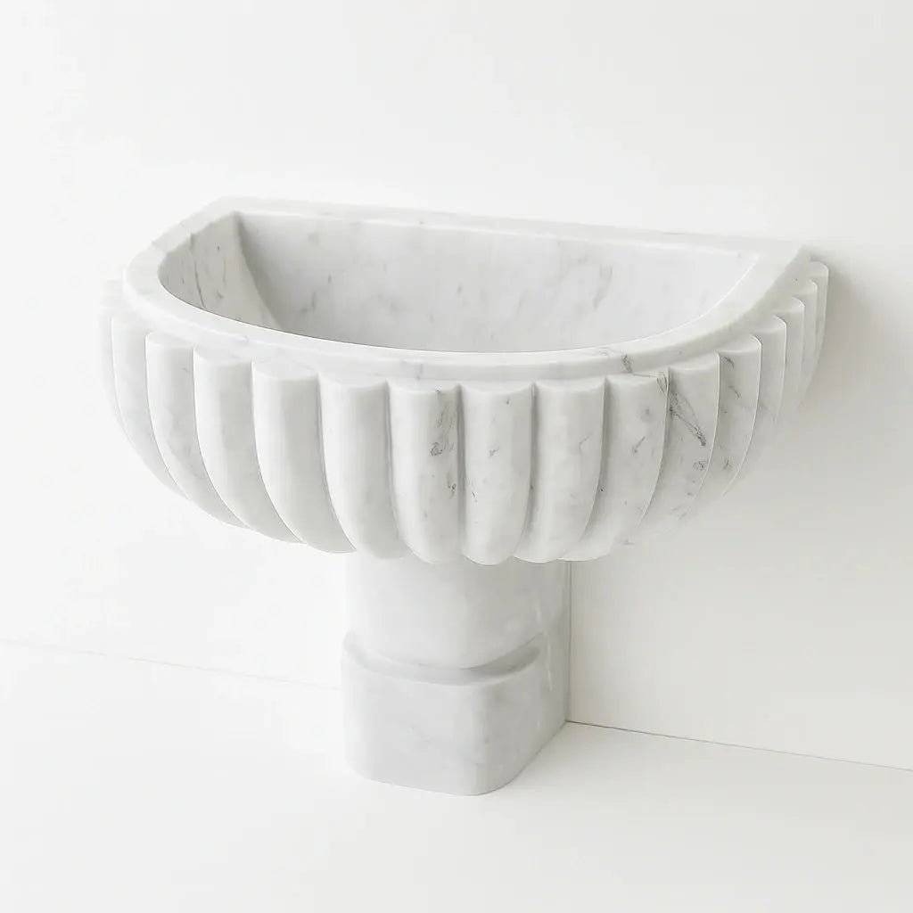 Freestanding Moroccan White Marble Sink - AtlasFinest