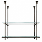 Dark Brass Ceiling Mounted Shelving With Glass, 40 inches x 50 inches x 10 inches