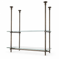 Dark Brass Ceiling Mounted Shelving With Glass, 40 inches x 50 inches x 10 inches