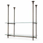 Dark Brass Ceiling Mounted Shelving With Glass, 40 inches x 50 inches x 10 inches