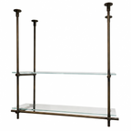 Dark Brass Ceiling Mounted Shelving With Glass, 40 inches x 50 inches x 10 inches