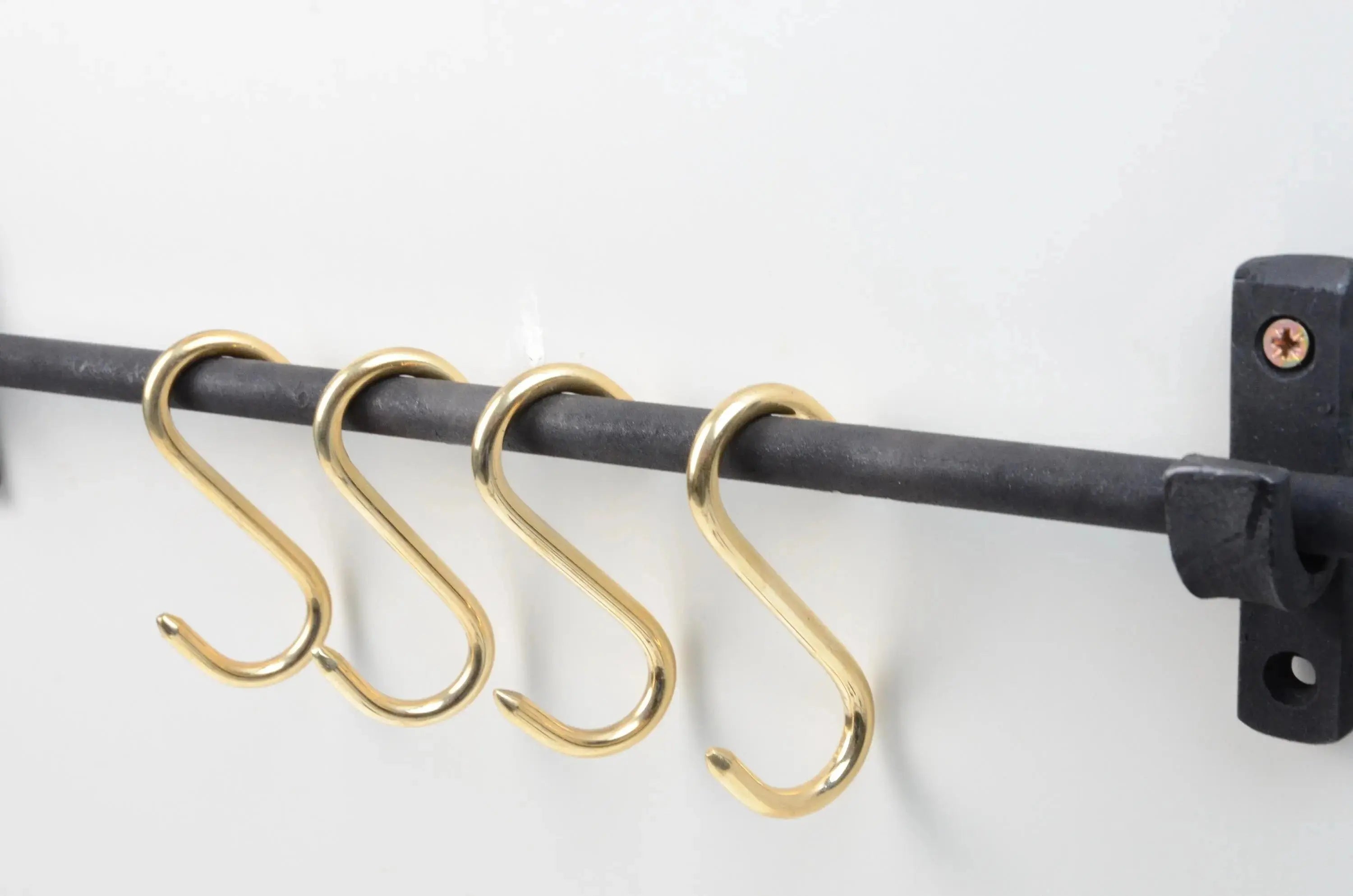 Iron Pot Rail With Brass S-Hooks For Kitchen Storage - AtlasFinest