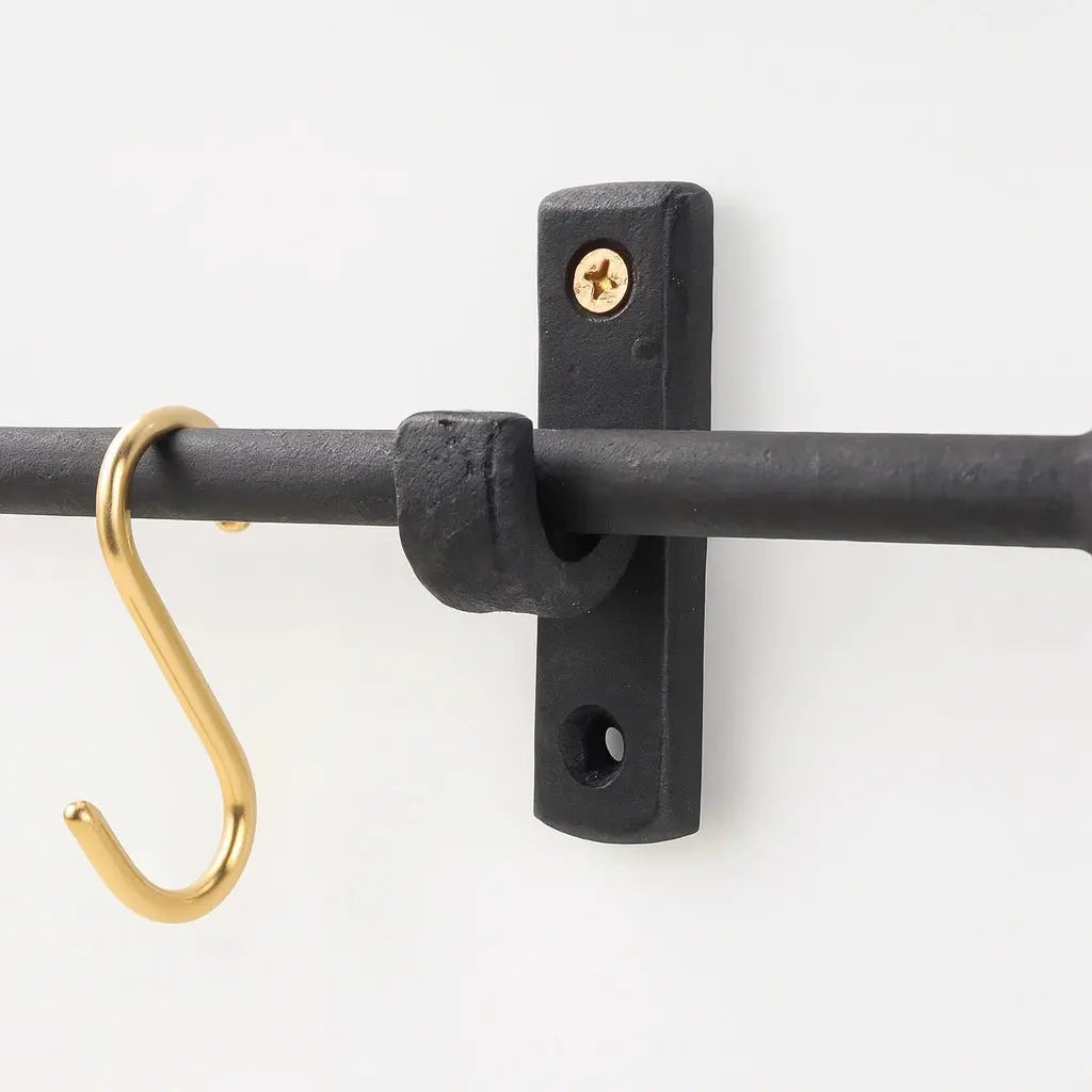 Iron Pot Rail With Brass S-Hooks For Kitchen Storage - AtlasFinest
