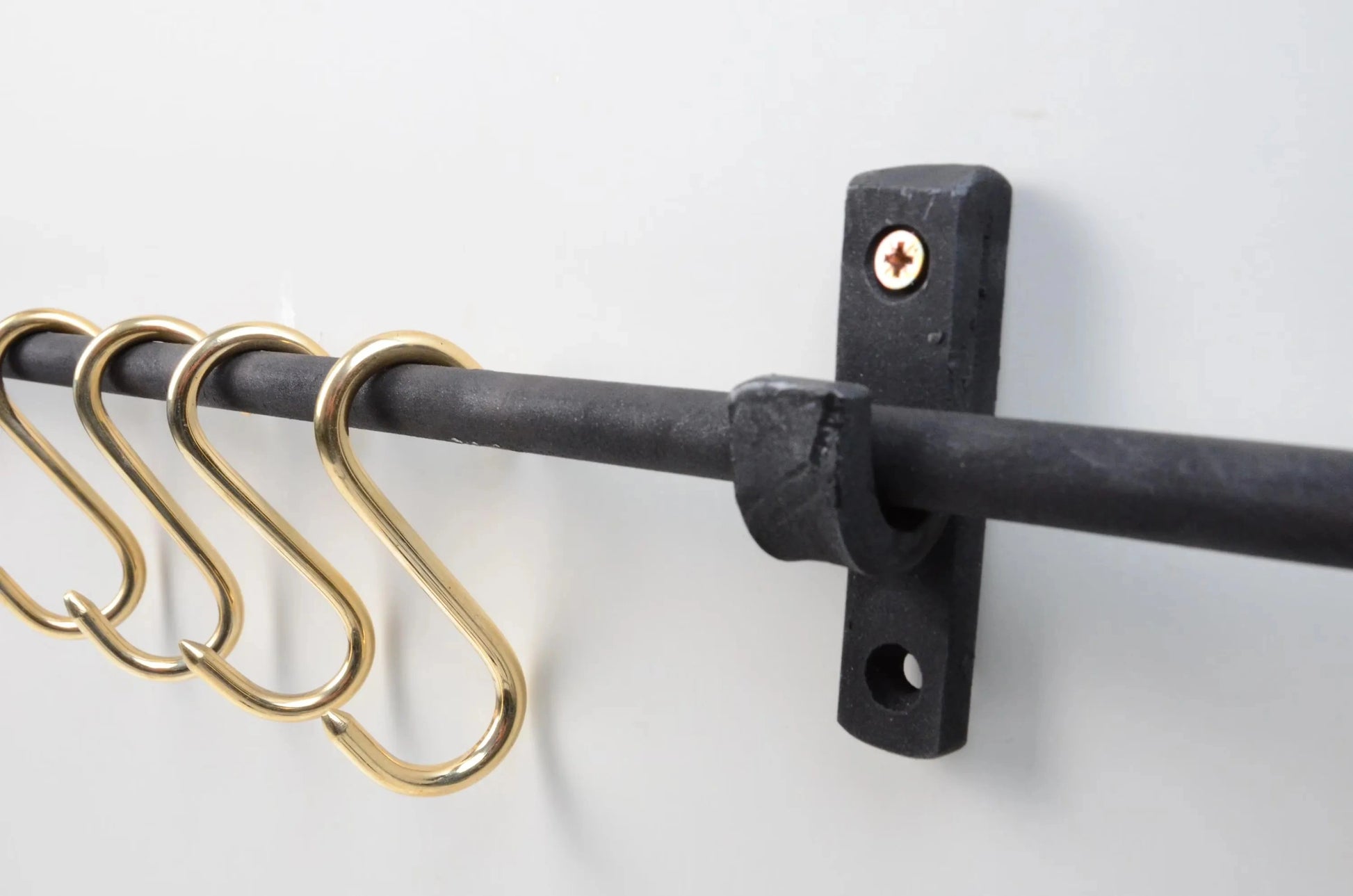 Heavy-duty iron pot holder with brass S-hooks for efficient kitchen storage – Atlas Finest