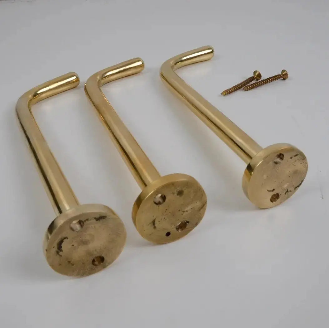 Long Unlacquered Brass Hooks With Small Backplate - AtlasFinest
