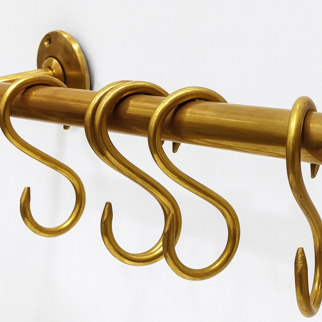 Brass Pot Rail With Middle Support Brackets