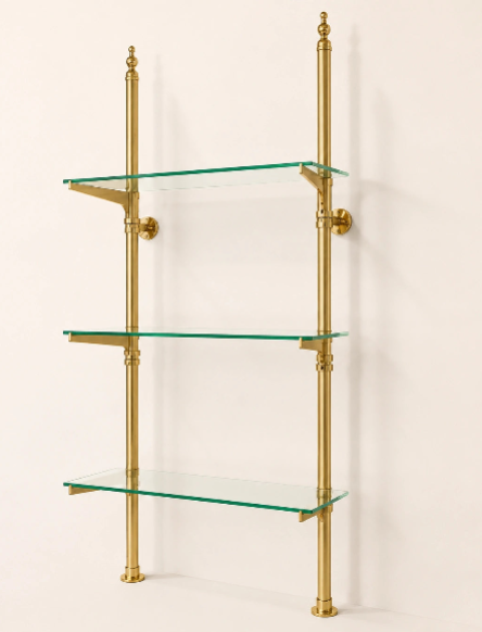 2 shelving units with the dimensions 40" W × 50" H × 10" D and 3 glass Shelves
