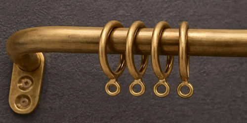 Aged Brass French Return Curtain Rod 20mm with rings
